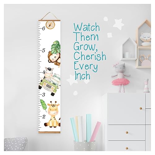 Baby Kids Canvas Hanging Growth Chart Height Ruler Portable 12'x60' Measures from 1'5' to 6'3' Nursery Wall Decor Shower Gift - Jamouz