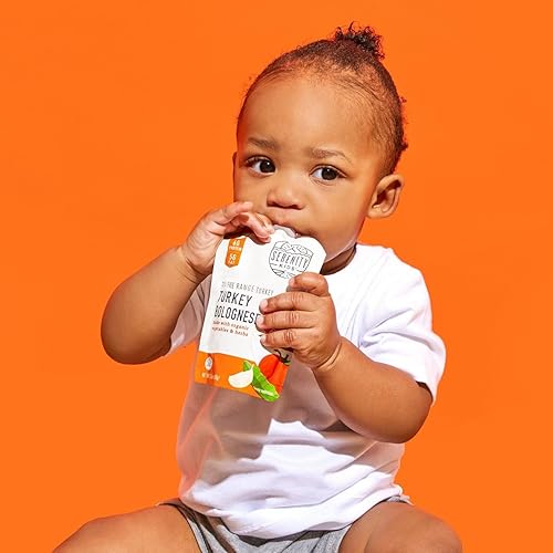 Serenity Kids Bone Broth Puree Made with Organic Veggies - Clean Label Project Purity Award Certified - 3.5 Ounce BPA-Free Pouch - Free Range Turkey Bolognese - 6 Count - Baby Food Turkey Bone Broth - Jamouz