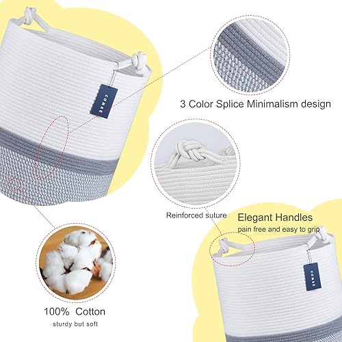 COMSE Extra Large Blanket Basket, High Storage Basket, Tall Rope Laundry Basket, 15.7”x 21.7”, Cotton Rope Basket, XXXL Laundry Basket, Toy Basket, Clothes Baskets,White/Cadet Blue/Navy Blue - Jamouz