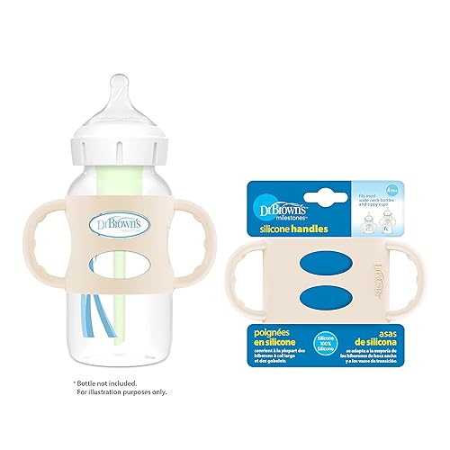 Dr. Brown's Milestones 100% Silicone Baby Bottle Handles, Wide-Neck, Removable Easy-Grip Transitional Sippy Cup Handles, Light Blue, Green, Gray, 4m+, 3 Pack - Jamouz