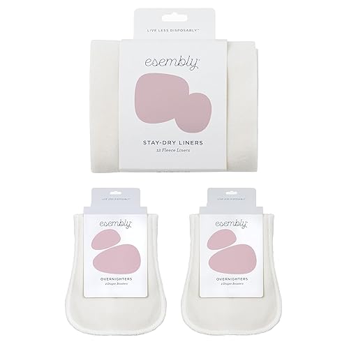 Esembly Stay-Dry and Nighttime Essentials Bundle | Stay-Dry Fleece Diaper Liners (12-Pack) and Overnighters (4-Pack) - Jamouz