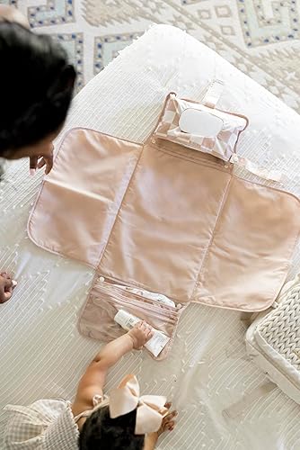 Tiny Twinkle Portable Diaper Changing Pad, Foldable Waterproof Baby Change Pad for Newborn Girl & Boy with Smart Wipes Pocket (Beige Checkers) - Jamouz