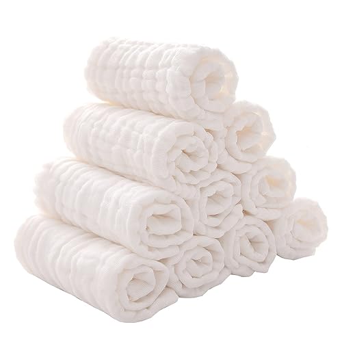 Baby Muslin Washcloths -6 Layer Soft Absorbent Face Towel - Natural Newborn Wipes for Delicate Skin - Baby Registry as Shower - Jamouz
