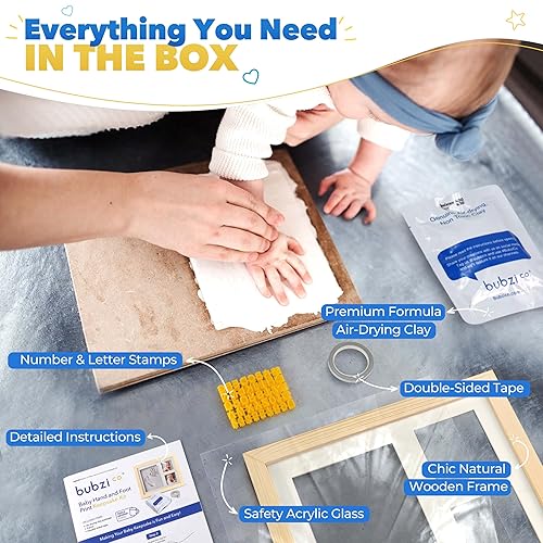 Bubzi Co Baby Footprint Kit, Baby Foot and Hand Print Kit, Baby Keepsake Frame, Nursery Pictures Frames, Hand Print Mold Kit, New Mom Gifts, Baby Newborn Essentials Must Haves, Baby Shower Gifts - Jamouz