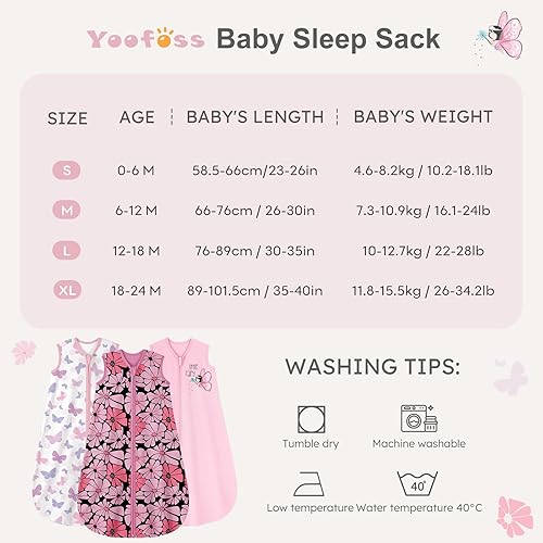 Yoofoss Baby Sleep Sack 6-12 Months Wearable Blanket for Babies 100% Cotton 2-Way Zipper TOG 0.5 Toddler Sleeping Sack 3 Pack, Soft Lightweight Sleep Sacks - Jamouz