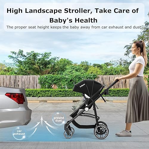 INFANS 2 in 1 Baby Stroller, High Landscape Infant Stroller & Reversible Bassinet Pram, Foldable Pushchair with Adjustable Canopy, Cup Holder, Storage Basket, Suspension Wheels (Grey) - Jamouz