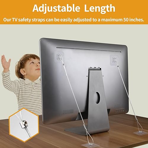 10 Packs Adjustable TV Safety Stainless Straps, No-Drill Adhesive Anti-Tip Furniture Anchors for Baby Proofing, for Fixing Flat-Screen TV, Dressers, Bookcases, Cabinets - Jamouz
