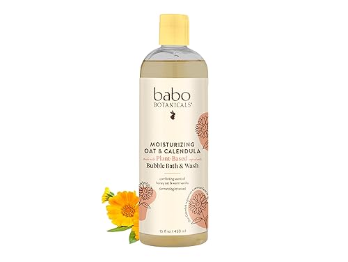 Babo Botanicals Moisturizing Oat & Calendula 2-in-1 Bubble Bath & Wash - for Dry or Sensitive Skin - for All Ages - Vegan - Lightly Scented - 1 or 2 Pack - Jamouz