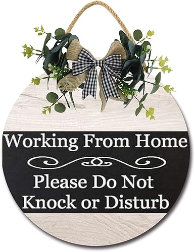 Working from Home Please Do Not Knock or Disturb Round Wooden Door Hanger,Nursery,Front Door,Door Knob Decor,Living Room Sign, Wall Decor, Hanging Wood Sign, Bedroom Decor Sign (12x12inch) - Jamouz