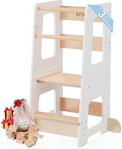Toddler Kitchen Stool Helper – Adjustable Standing Tower with Safety Rails, Anti-Tip Design & Non-Slip Stickers – Patented Design, Double Safety Barrier & CPC Certified - Jamouz