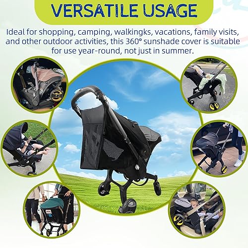360° Full Coverage Stroller Sun & Insect Protection Cover Compatible with Doona Car Seat & Stroller Breathable Anti-UV Sunshade Extension Cover Fit for Doona Stroller Sun Shade Cover - Black - Jamouz