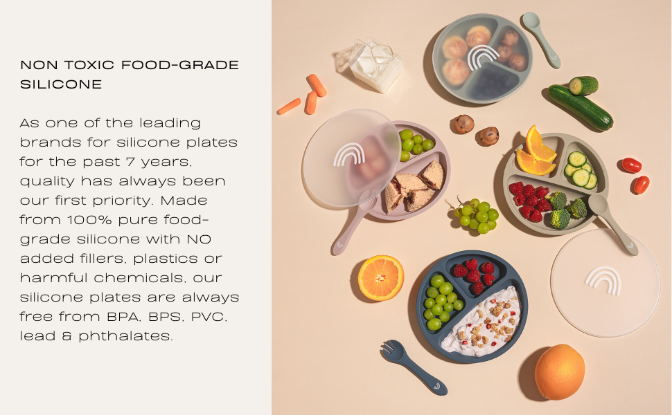 Toddler Plates - Kids Plates - Silicone Plate with Dividers for Baby  Microwave Safe Dishes