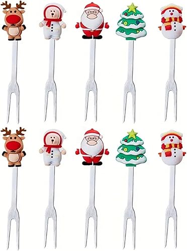 10 Pcs Cute Cartoon Animal Fruit Forks Kids Toothpicks Stainless Steel Bento Picks for Kids with Silicone Handles Back to School Party Supplies - Jamouz