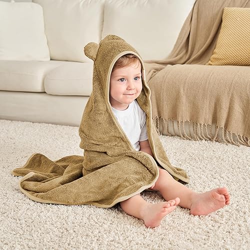 Toddler Bath Towel - Viscose from Bamboo & Cotton Blend for Delicate Skin - Super Soft Thick 600GSM - Ideal Toddler Boy and Girl Bath Essentials 35'x35' Bath Towel - Baby Towel with Hood - Jamouz