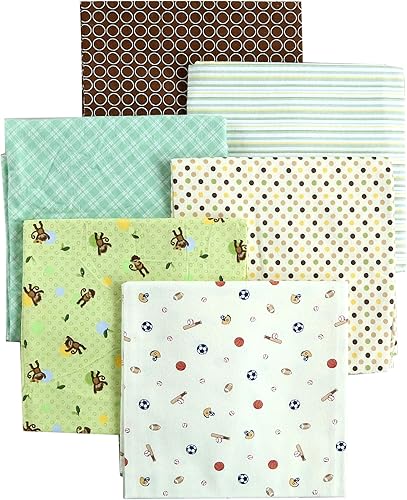 Danica Baby Cotton Flannel Receiving Blankets, 6-Pack 30'' x 38'' (Brown003, Blue Elephant Polka Dot Brown Circle Green Monkey Sports) - Jamouz