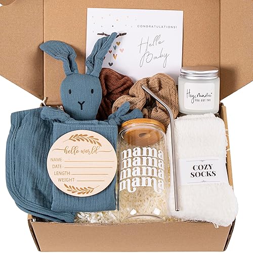New Mom Gifts & Baby Shower Gifts for Girls Boys, 7-Piece New Mom Gift Basket After Birth, Pregnancy Gifts for First-Time Moms, Expecting Mom - New Mom Care Package After Baby, Postpartum Gifts - Jamouz