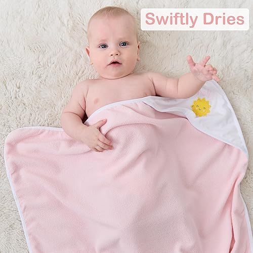 Viviland Baby Towels and Washcloths, Soft Absorbent Pink Baby Bath Towel Set, Elephant Hooded Towels with 5 Infant Face Washcloths (6 Pieces) - Jamouz