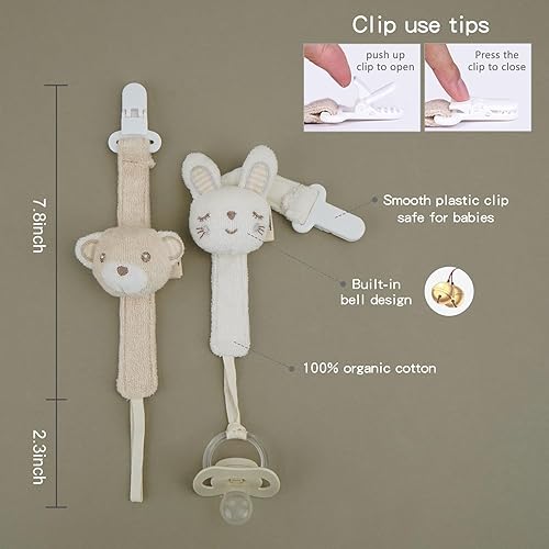 Pacifier Clip, 2 Pack Baby Pacifier Holder for Boys and Girls Fits Many Pacifiers & Baby Teething Toys, Ideal Baby Gift (Puppy & Bunny) - Jamouz