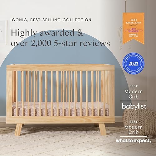 babyletto Hudson 3-in-1 Convertible Baby Crib with Toddler Bed & Daybed Conversion - Easy to Assemble - GREENGUARD Gold Certified w/ 4 Adjustable Mattress Heights - Natural - Jamouz