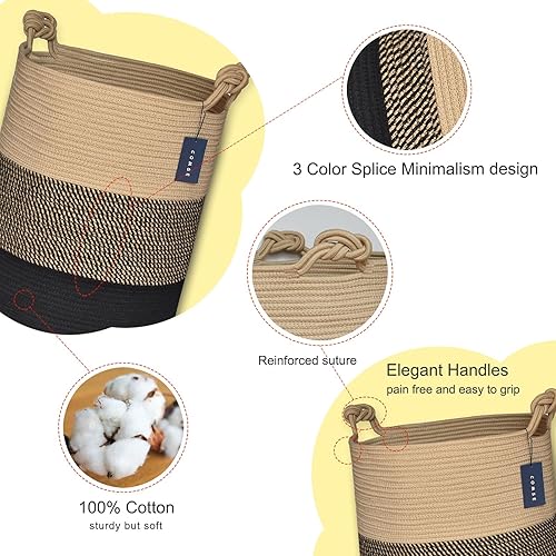 COMSE Extra Large Blanket Basket, High Storage Basket, Tall Rope Laundry Basket, 15.7”x 21.7”, Cotton Rope Basket, XXXL Laundry Basket, Toy Basket, Clothes Baskets,White/Cadet Blue/Navy Blue - Jamouz