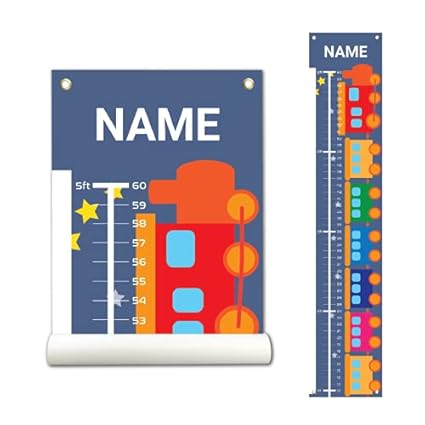 Personalized Kids Canvas Growth Chart, Height Chart, Growth Chart Banner, Train - Jamouz