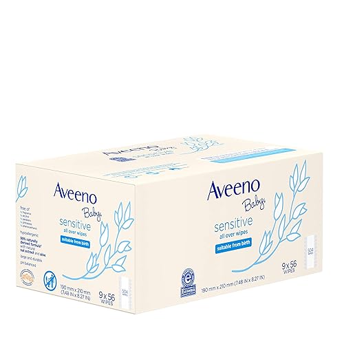 Aveeno Baby Sensitive All Over Wipes with Aloe & Natural Oat Extract for Face, Bottom, Hands & Body, pH-Balanced, Hypoallergenic, Fragrance-, Phenoxyethanol- & Alcohol-Free, 64 ct - Jamouz