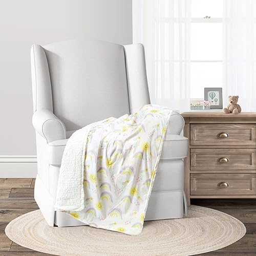 Lush Decor Sunshine Rainbow Soft Sherpa Receiving/Throw Blanket, 40' x 30', Yellow - Jamouz