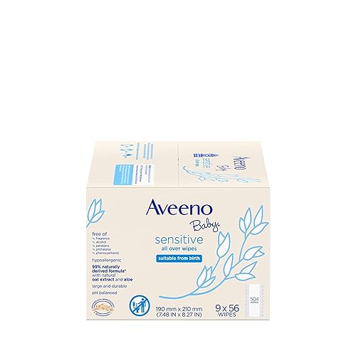 Aveeno Baby Sensitive All Over Wipes with Aloe & Natural Oat Extract for Face, Bottom, Hands & Body, pH-Balanced, Hypoallergenic, Fragrance-, Phenoxyethanol- & Alcohol-Free, 64 ct - Jamouz