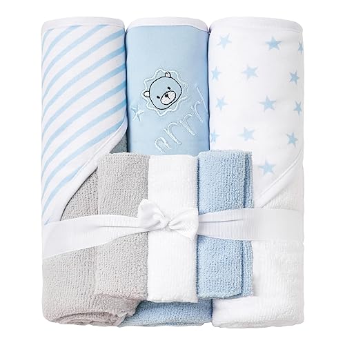 Viviland Baby Towels and Washcloths, Soft Absorbent Pink Baby Bath Towel Set, Elephant Hooded Towels with 5 Infant Face Washcloths (6 Pieces) - Jamouz