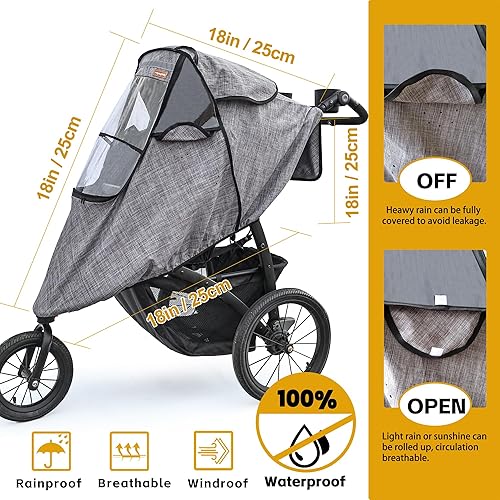 Stroller Rain Cover,Universal Stroller Accessory,Waterproof,Windproof Protection,Protect from Dust Snow,Baby Travel Weather Shield(Grey) - Jamouz