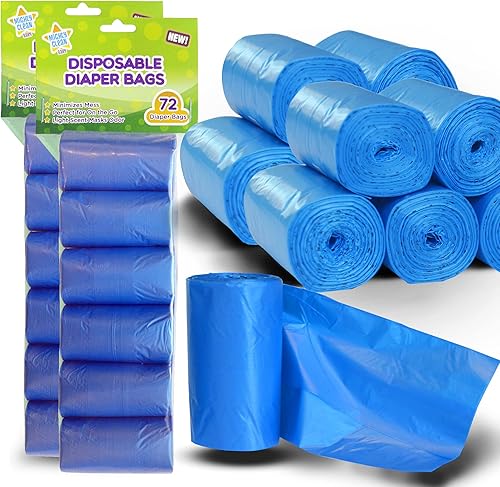 Mighty Clean Baby Disposable Diaper Bag Refill Rolls - Waste Sacks with Light Powder Scent - 72 Count - Jamouz