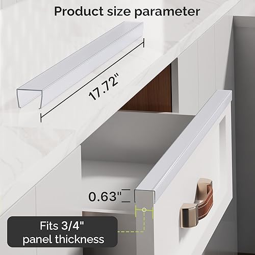Snugly Fit 18' Length Cabinet Door Protector, Flexible Slip-On Plastic Edge Guard, Thin Transparent Cabinet Edge Protectors to Prevent Wear, Chipping, Discoloration, Cabinet Bumpers, 3/4' Thick, 2 PCS - Jamouz