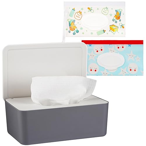 Diaper Wipes Dispenser Wipes Holder, Wipes Tissue Case Keeps Wipes Fresh Tissue Wipes Container with Lid (Blue) - Jamouz