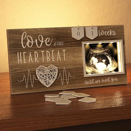 LED Illuminated Baby Sonogram Picture Frame - Countdown Weeks Feature, 4'x3' Ultrasound Photo for Pregnancy Announcements, Gender Reveal, Baby-Shower, New Mom Gifts, Keepsake for Expecting Parents - Jamouz