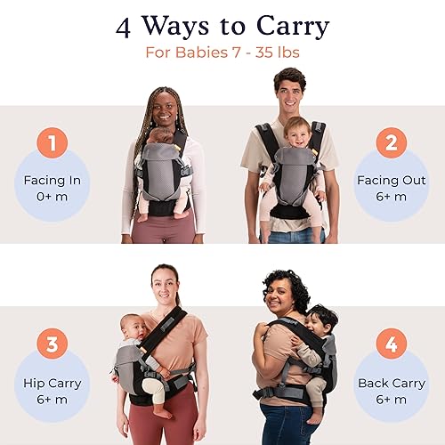 Beco Baby Carrier Gemini Newborn to Toddler-Front, Back and Hip Seat Carrier,Baby Carrier Backpack & Baby Front Carrier with Adjustable Seat,Ergonomic Baby Holder 7-35lbs (Grey) - Jamouz