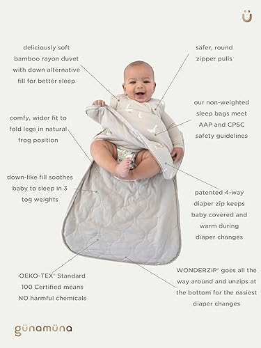 GUNAMUNA Unisex Baby Sleep Bag, Sleep Sack Sleeping Bag for Infants Toddlers, Easy Changing Diaper Zipper, Nap Time, 1.0 TOG - Jamouz