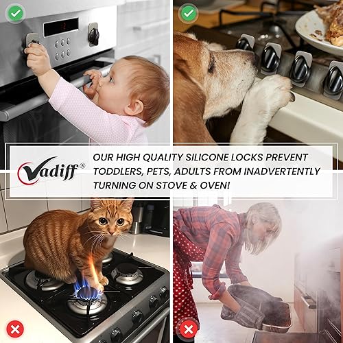 Silicone Gas Stove Child Safety Knob Locks | Stove Knob Cover (5 Pk) (Gray) - Jamouz