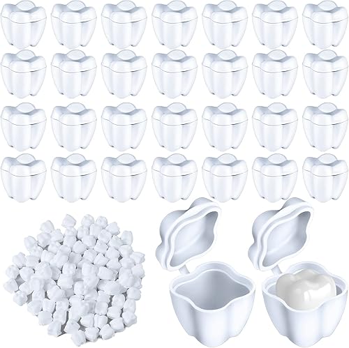 White Tooth Savers Plastic School Tooth Holders for Boys and Girls Fairy Box Holders for Kids Keepsake Goodie Bag Fillers Party Favor Dentist Office, 0.6 x 0.75 x 0.6 Inch - Jamouz