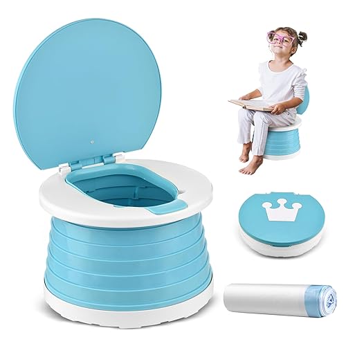 Portable Potty for Toddler Travel Foldable Potty Seat for Toddler Training Toilet for Kids Boys Girls Car Potty On The Go Potty Travel Potty Chair for Camping Park Indoor/Outdoor (Blue) - Jamouz
