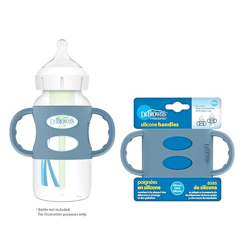 Dr. Brown's Milestones 100% Silicone Baby Bottle Handles, Wide-Neck, Removable Easy-Grip Transitional Sippy Cup Handles, Light Blue, Green, Gray, 4m+, 3 Pack - Jamouz