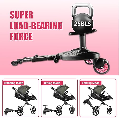 Universal Stroller Board, 2 in1 Sit Stroller Board - Detachable Seat Stroller Board - Stroller Board Attachment Suitable for Most Strollers, Max Load 55lbs (Pink) - Jamouz