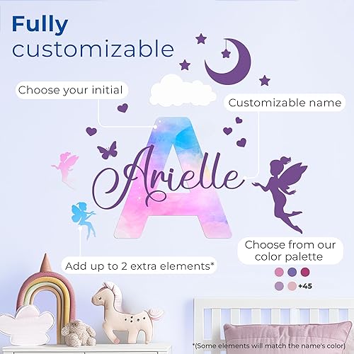 Custom Stickers Name Wall Decor I Personalized Name Sign for Room Decor | Multiple Custom Name & Initial I Decal for Baby Girl Nursery Decor I Nursery Wall Decal for Baby (A. Pink and Blue Sky) - Jamouz