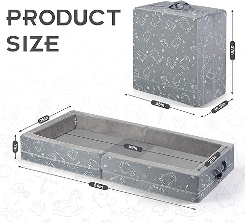 100% Cotton Inner Portable Foldable Toddler Travel Bed - Soft Foam Floor Bed with Washable Cover, Safe and Comfortable Toddler Crib, Ocean Blue - Jamouz