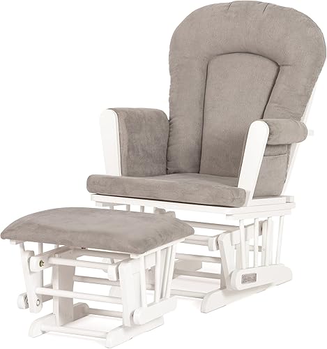 Child Craft Glider Rocker & Ottoman Set, Thick Padded Cushions, Storage Pockets, Solid Wood Base (Matte White & Gray) - Jamouz