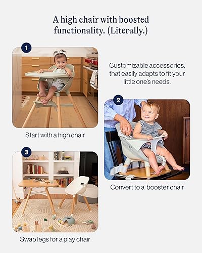 Lalo The Chair Convertible 3-in-1 High Chair - Wooden High Chair for Babies & Toddlers, Baby High Chair with Dishwasher Safe Tray, Adjustable Footrest, Coconut - Jamouz