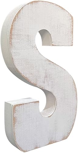 ABELOTS Large Wood Letter Distressed White Wash Alphabet Wall Décor Monogram Letter Alphabet Letters Free Standing Letters Wall Letters (N) - Jamouz