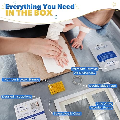 Bubzi Co Baby Footprint Kit, Baby Foot and Hand Print Kit, Baby Keepsake Frame, Nursery Pictures Frames, Hand Print Mold Kit, New Mom Gifts, Baby Newborn Essentials Must Haves, Baby Shower Gifts - Jamouz