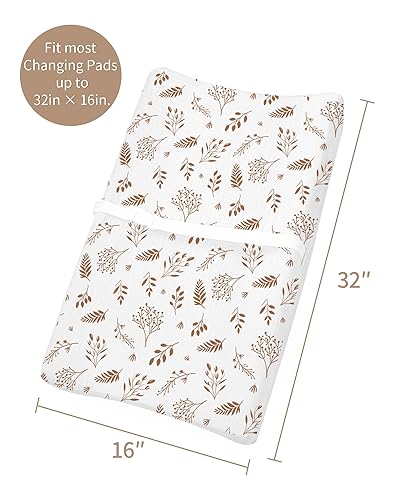 Changing Pad Cover for Baby Boy Girl 2 Pack, Muslin Changing Table Pad Covers with Boho Style, Neutral Nursery Bedding Essentials Soft and Breathable(Dusty Rose & Flower-A) - Jamouz