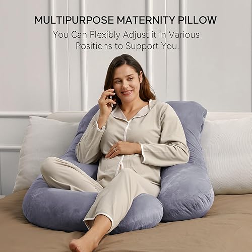 Momcozy Pregnancy Pillows for Sleeping, U Shaped Full Body Maternity Pillow with Removable Cover - Support for Back, Legs, Belly, HIPS for Pregnant Women, 57 Inch Pregnancy Pillow for Women, Grey - Jamouz