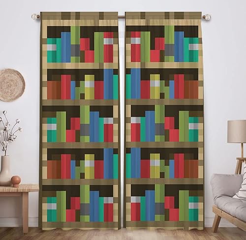 Allenjoy Pixelated Bookshelf Children Window Curtains for Boy Girl Baby Kids Room Bedroom Nursery Toddler Home Office Decor Decorations Durable Fabric Machine Washable 82 in x 84 in - Jamouz